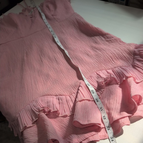 Hello Molly Pink Ruffle V-Neck Mini Dress Crinkle Tiered Flounce Size 6 - Picture 9 of 10